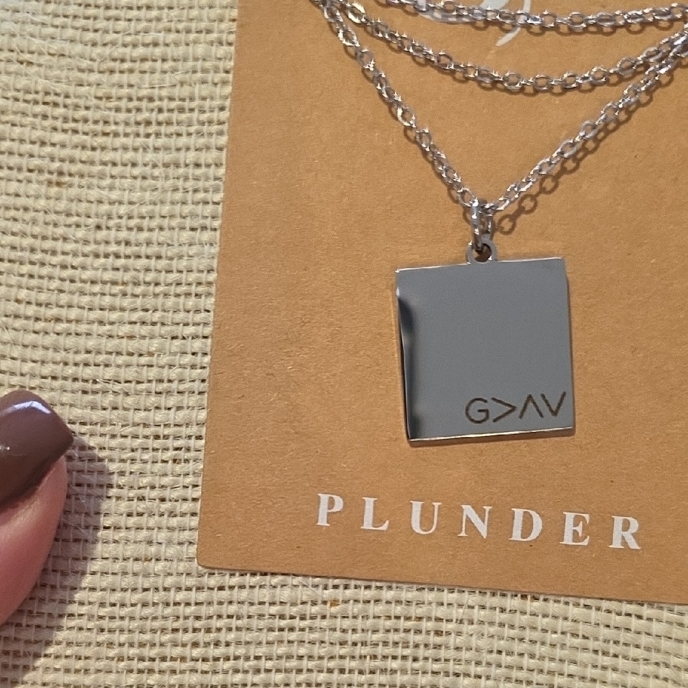 Plunder Silver Square Pendant Necklace
